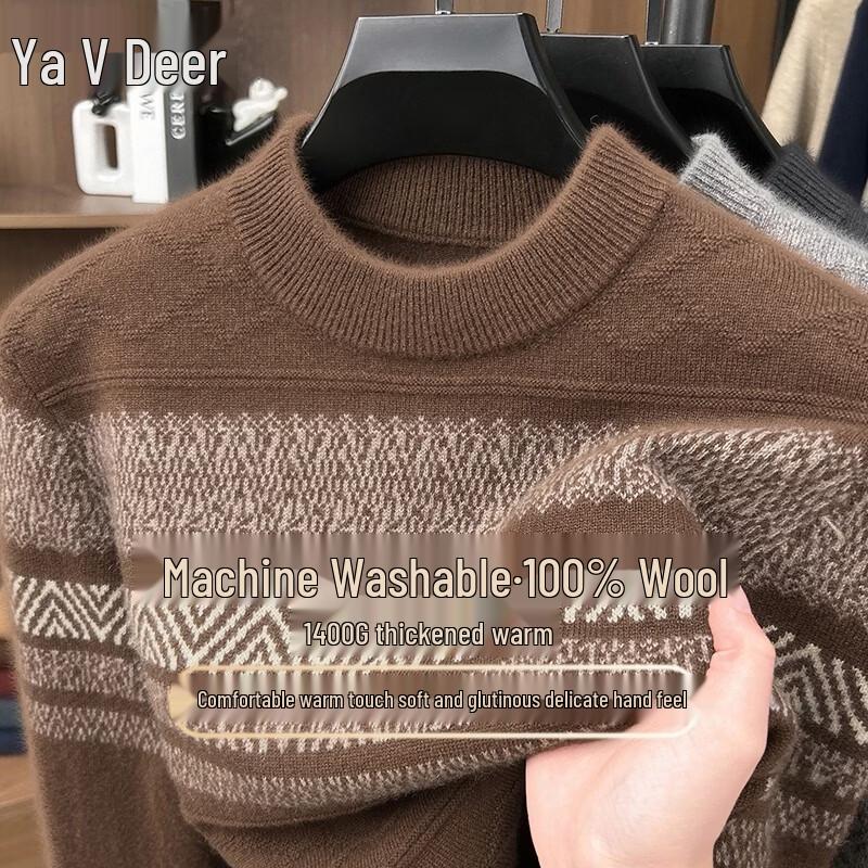 Yalu Men's Premium Pure Wool Round Neck Sweater