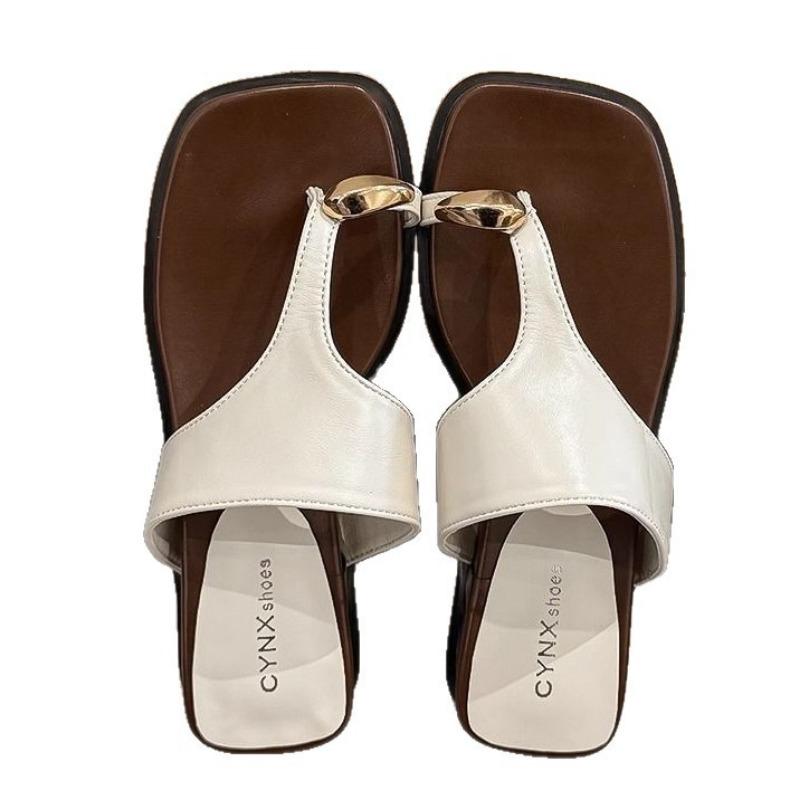Retro wedge heel toe slippers women's summer wear new high-end square head non-slip beach flip-flops