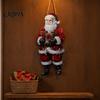 Traditional American Holiday Style Vintage Christmas Door Welcome Sign, Rustic Santa Claus Snowman Wooden Winter Seasonal Wall Art Wreath, Farmhouse