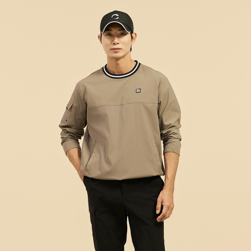 CHALLENGER Men'S Essential Round Neck Sweatshirt Windbreaker Woven Top Beige