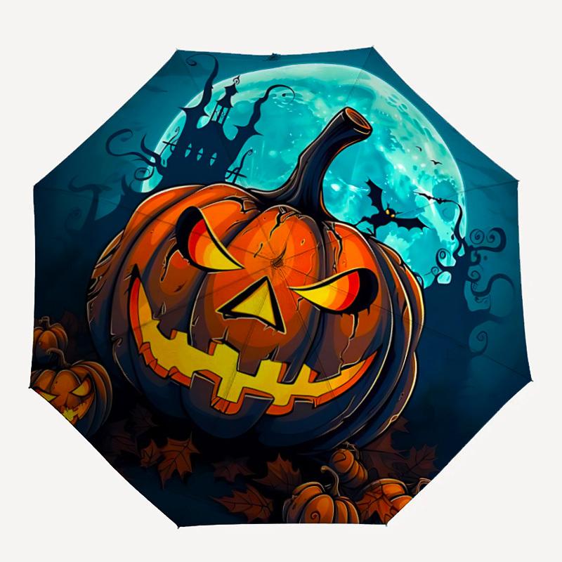 

1pc Halloween Horror Pumpkin Moon Automatic Folding Umbrella, Lightweight Retractable Compact Travel Umbrella, 8-Rib Sturdy Frame085