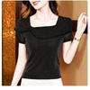 New Summer Korean Women Shiny Beading T-Shirt Clothes Chic Sexy Square Neck Ruffles Tops Short Sleeve All Match Tees Blouse