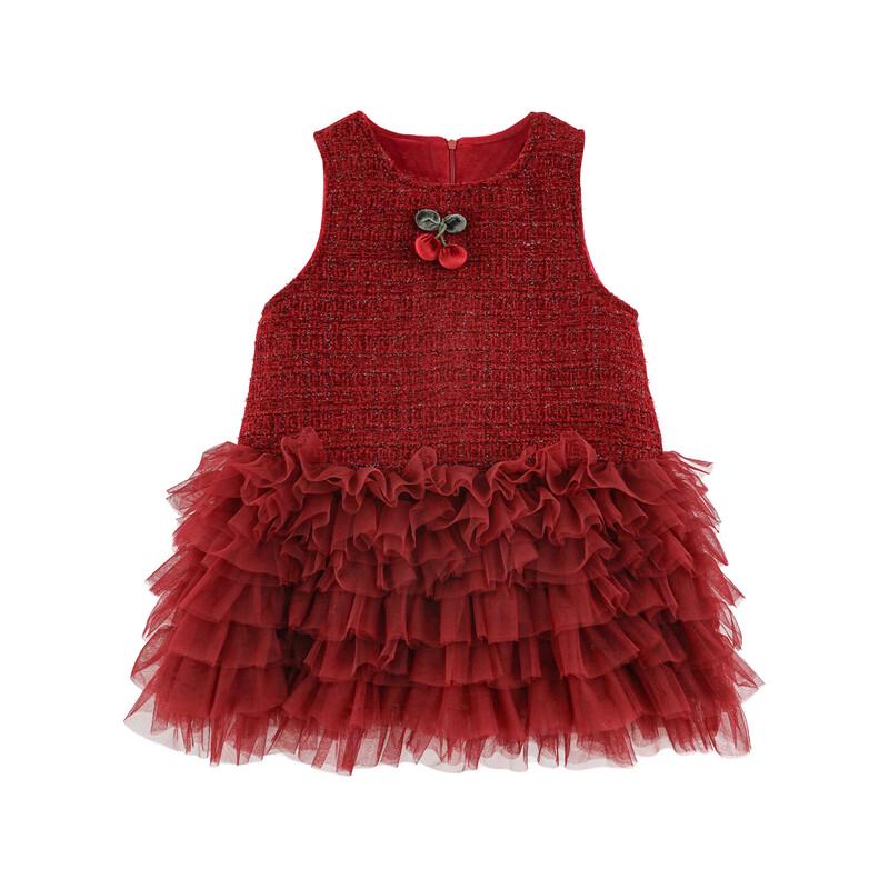 Yoyou Girls 2025 Winter Plush Red New Year Vest Dress 130 cm