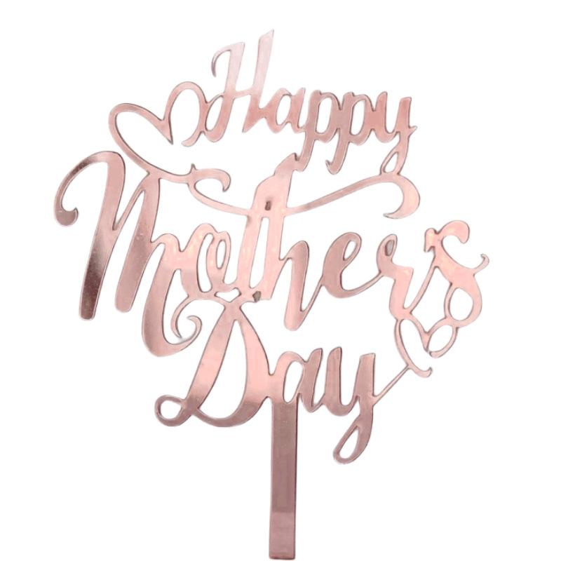 10PCS Happy Mother's Day Acrylic Cake Toppers Art Fonts Design Gold Rosegold Love Heart Cupcake Toppers Flag Party Decoration