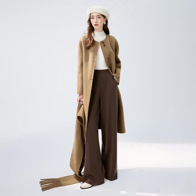 Autumn Water Lady's 100% Wool Scarf Collar Double-Faced Winter Coat