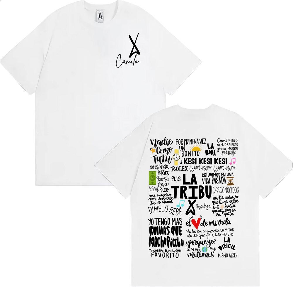 2025 Summer Singer Camilo La Tribu Album Letter Printed Tshirt Mens Fashion Retro Gothic Tshirt High Quality Cotton Tshirt