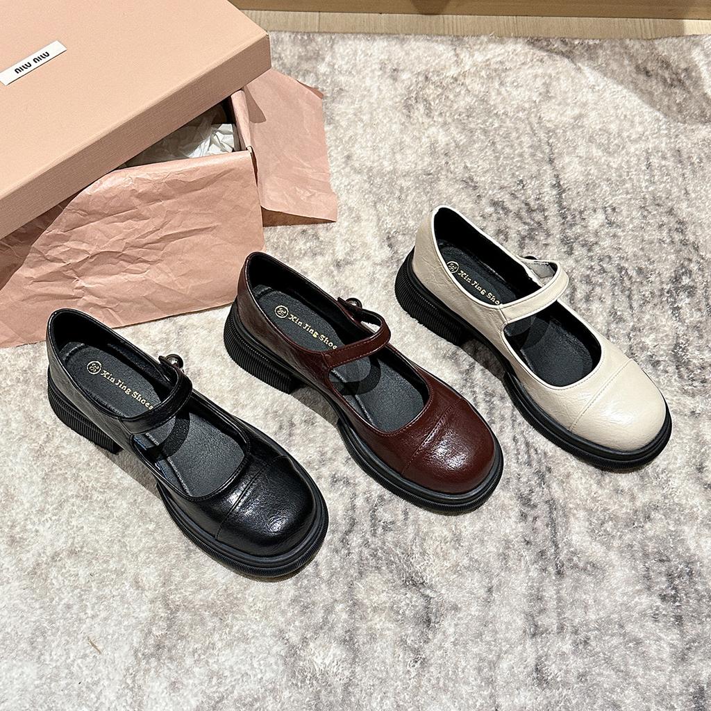 Q1-36 French Retro Platform Mary Jane Single Shoes Loafers Autumn and Winter Niche High-end Small Leather Shoes Women's Shoes Black