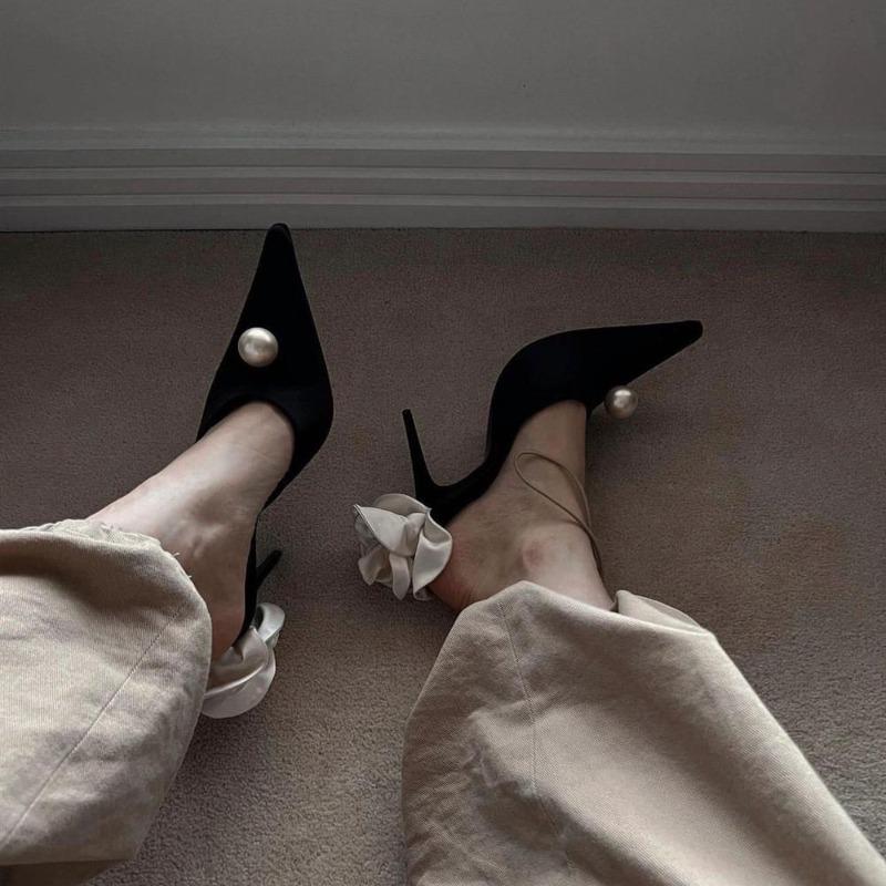 

Модные летние женские сексуальные туфли на высоком каблуке Брендовые сандалии Модные туфли-лодочки 2024 Новый тренд Вечернее платье Femme Zapatillas Slingback Slippers 35 чёрный