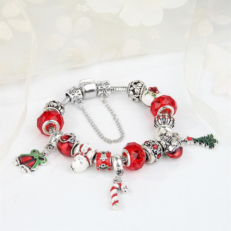 Antique Silver Christmas Bell Ornament Bracelet with DIY Glass Beads