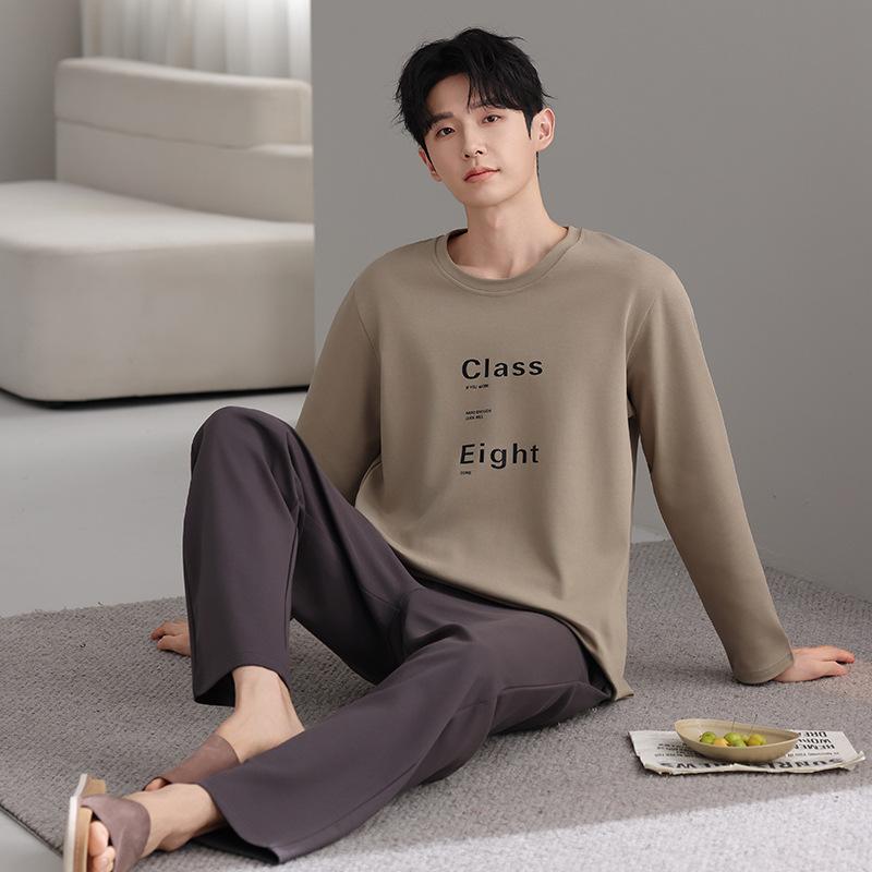 Pure cotton pajamas men's spring and autumn 1011 new men's simple four seasons can wear autumn and winter cotton loungewear suit