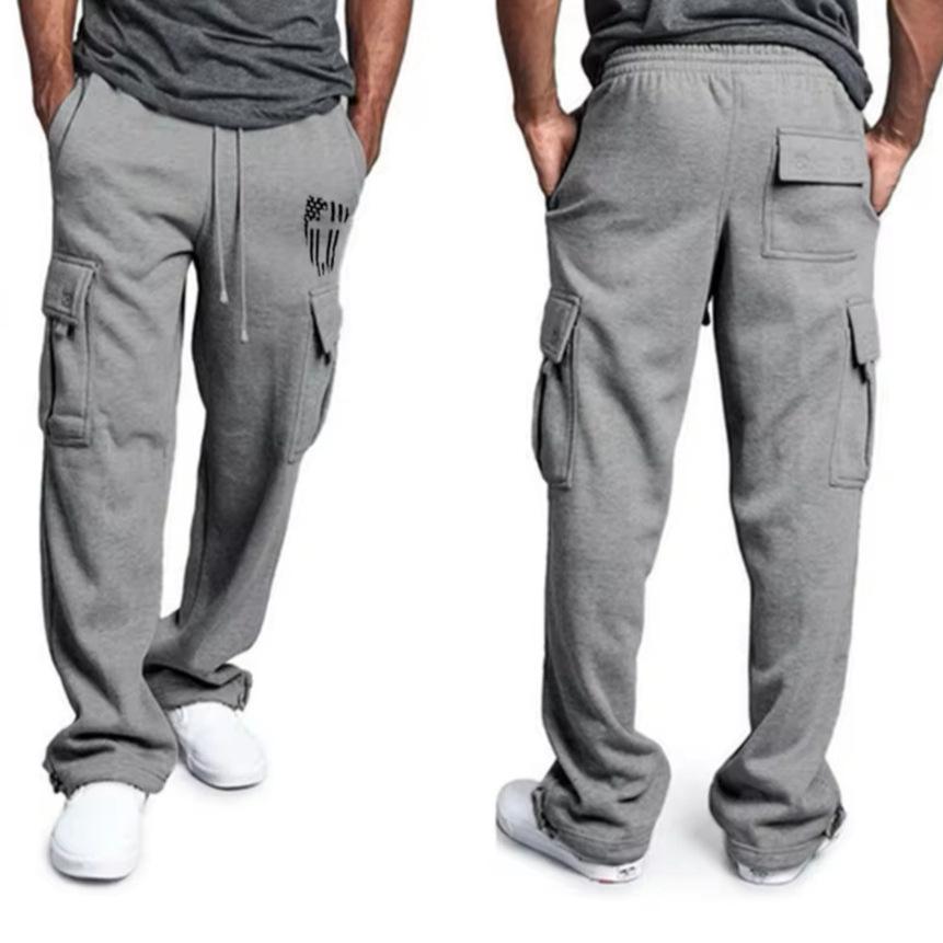 

New Men s Work Casual Pants Straight Hoodies Sports Multi-pocket Loose Trousers S