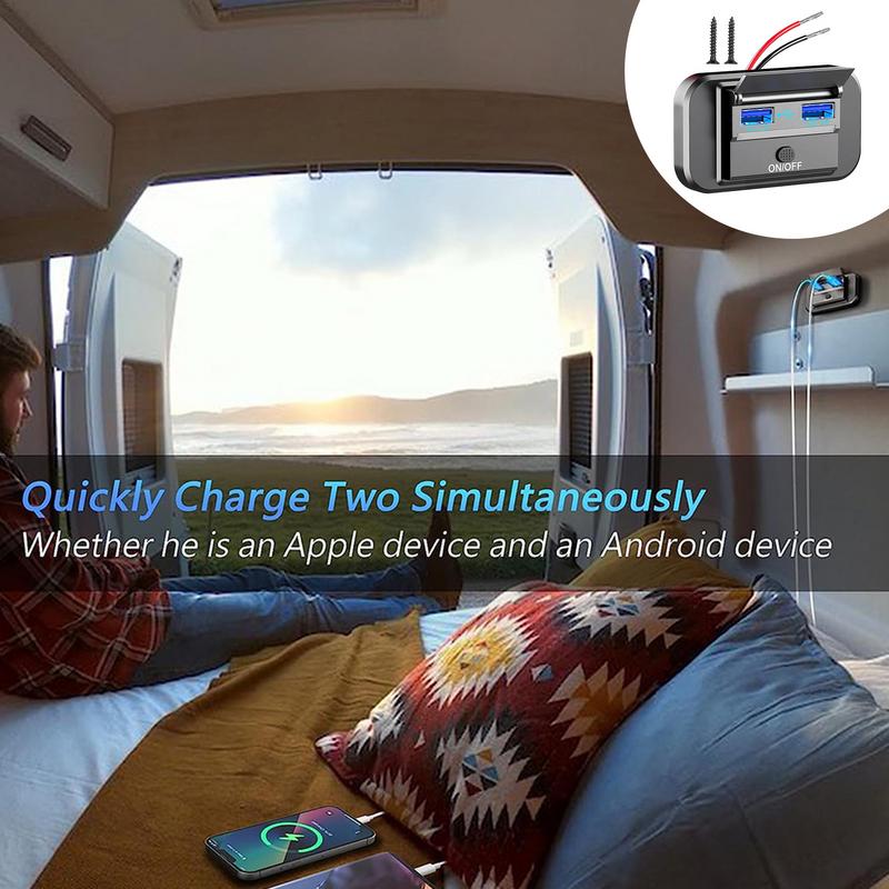 12V USB Outlet QC3.0 PD3.0 USB Charger Socket Power Outlet DC 12-24V 66W High-Speed RV Phone Outlet For Marine Boat Bus ATV
