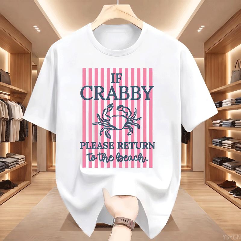 If Crabby Please Return To The Beach T Shirts Striped Short Sleeve Cotton Beach Vacation Tshirt Design Funny Crab Graphic Tees