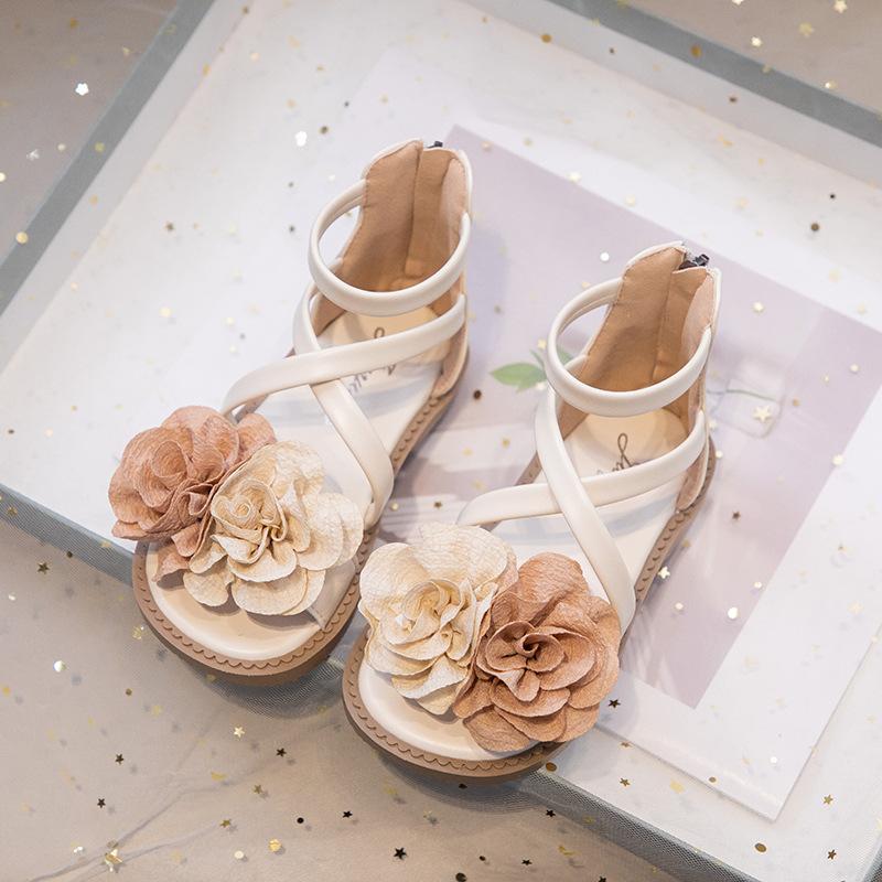 

Summer Girls Korean Flower Princess Sandals Little Girl Roman Beach Shoes Versatile Flat size 23