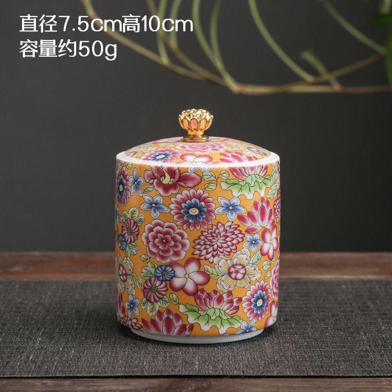 Creative Enamel Painted Flowers Ceramic Tea Jar Moisture-proof Seal Coffee Bean Candy Jar Kitchen Food Storage Container Decor