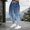 Men Plus Size Drawstring Printed Jogger Pants Teal White Black Striped Star Pattern Cuffed Ankle Side Pockets