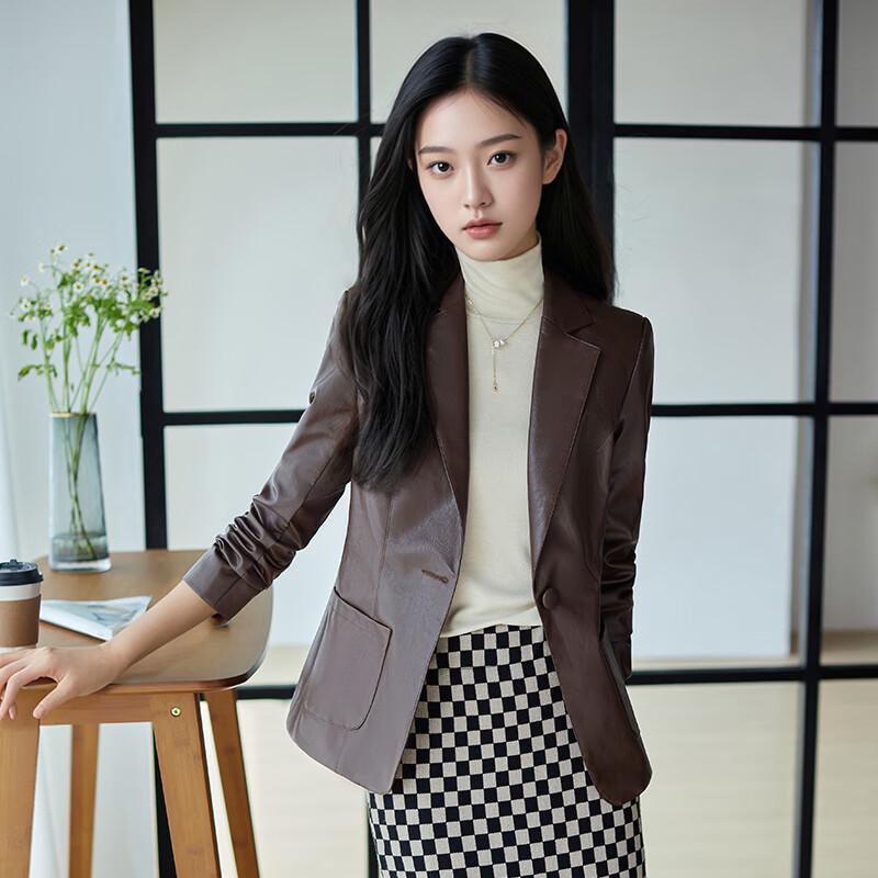 

Women s Faux Leather Blazer Jacket S