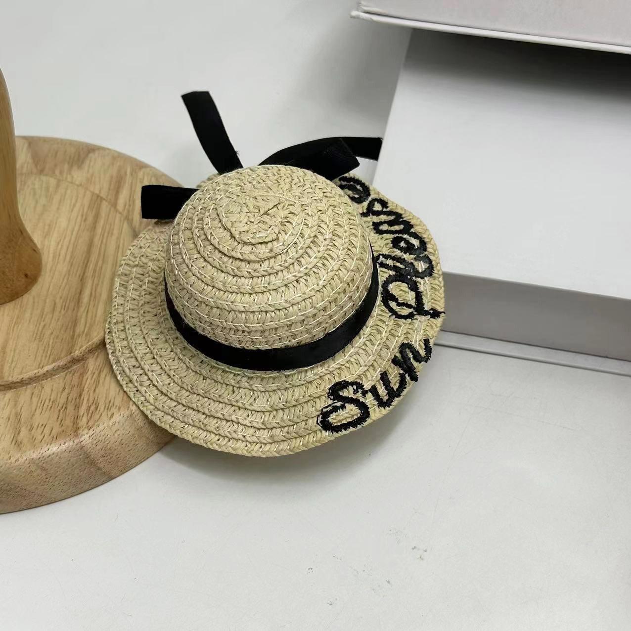 

Summer Pet Hats Sun Protection Straw Art Caps Bow Travel Hat Products Creative Miniature Decoration Accessory Dog Cat Caps