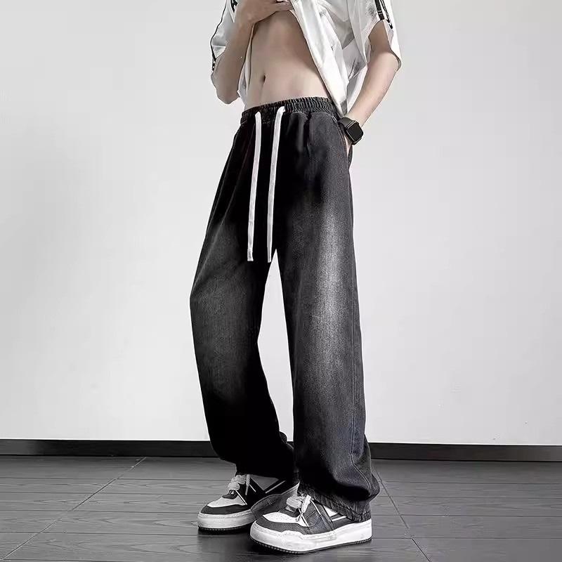 Ice Silk Jeans Men's Summer Loose Straight Trousers New Student Drape Wide-leg Casual Trousers Gray