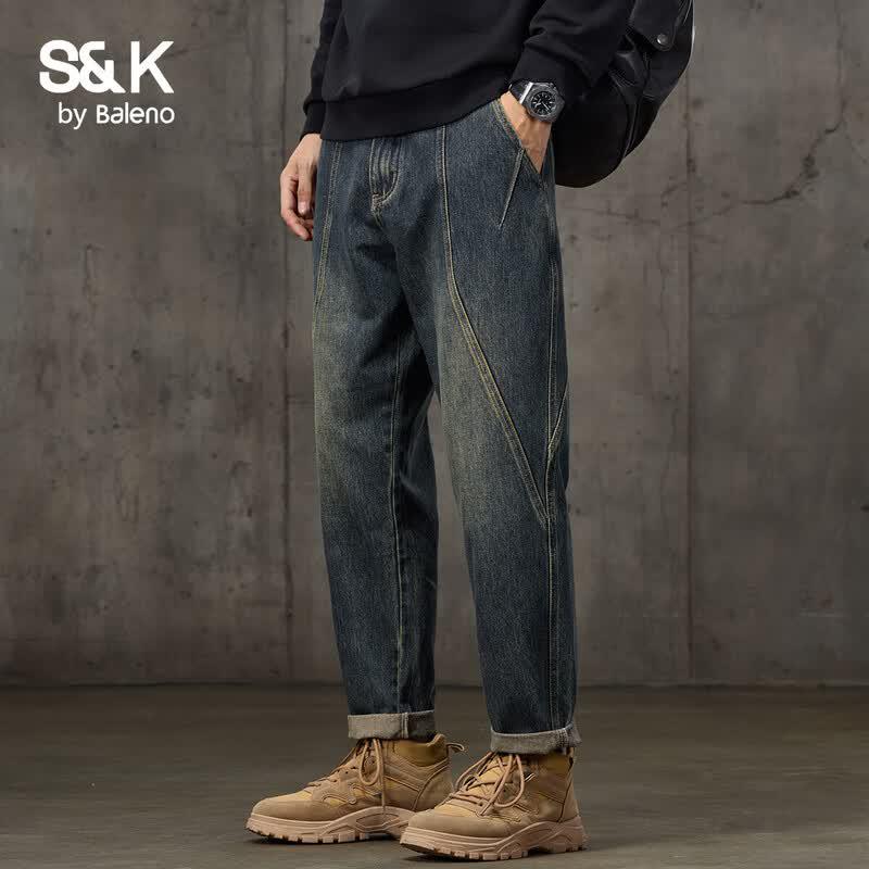 Baleno Men s S&K Series American Retro Blue Washed Straight-Leg Jeans 34