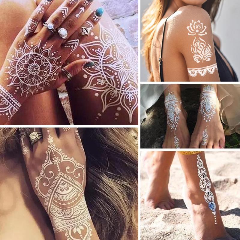 White Lace Tattoo Sticker South East Asia Festival White Henna Tattoo