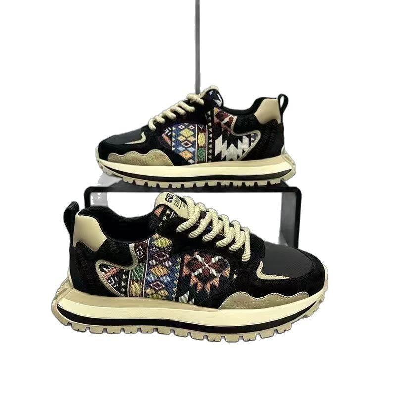 National Style Embroidered Dad Shoes Men's 2025 Spring New Comfortable Cloth Surface Increase Versatile Internet Celebrity Fashion Casual Men's Shoes