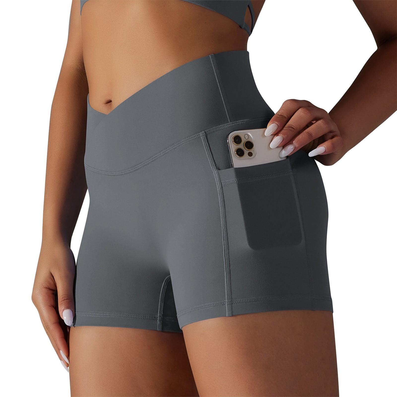 

Женские летние шорты с V-образным вырезом на талии и карманами для фитнеса, йоги, три штана для упражнений S