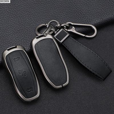 Liga de Zinco+ Couro Capa Smart Key de Carro Concha Porta-Chaves para Tesla Model 3 Model Y S Concha do Chaveiro Bolsa Suporte Protetor Acessório