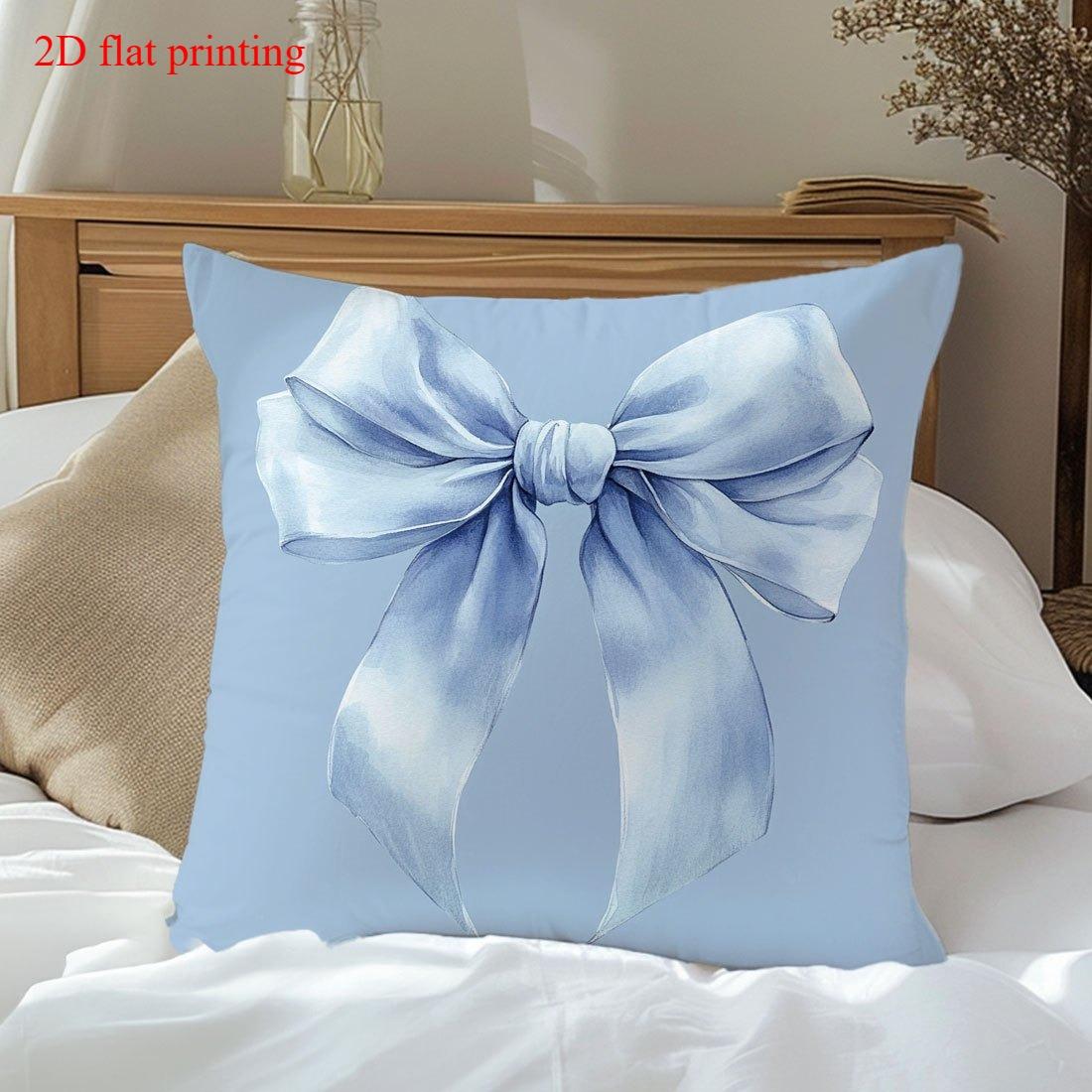 

1 piece blue bow print short plush pillow cover 40x40cm/16x16inch