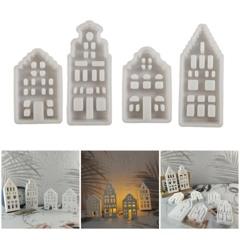 Plaster Canal House Figurines Mold Versatile Plaster Accessory Mould Set for Crafting Canal House Display Ornaments