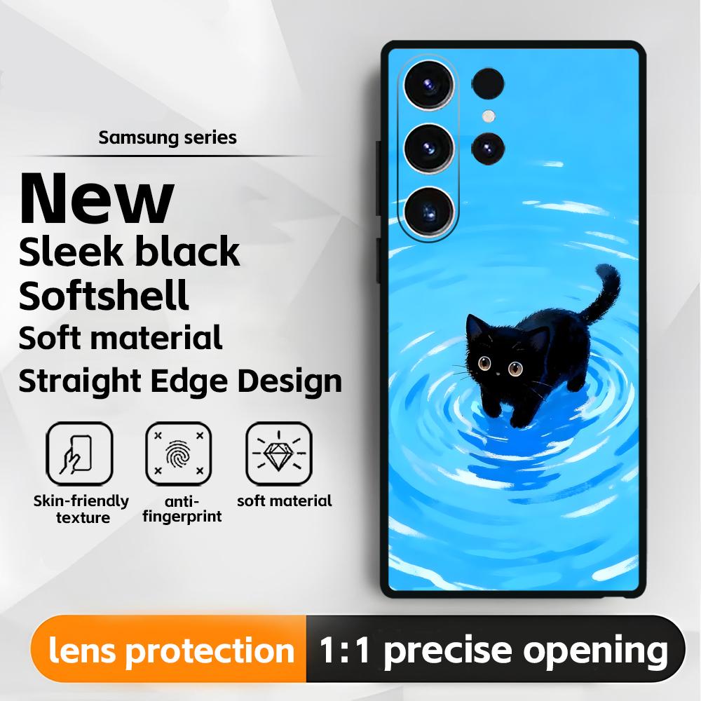 Cute cartoon cat  Phone Case For Samsung Galaxy S26 S25 S24 S23 S22 S21 Plus Ultra Note20 Soft Black