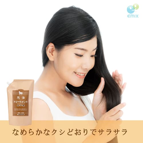 Azuma Shoji Horse Oil Treatment Refill Value 1,000g [Includes Imabari towel handkerchief] (Flower pattern)