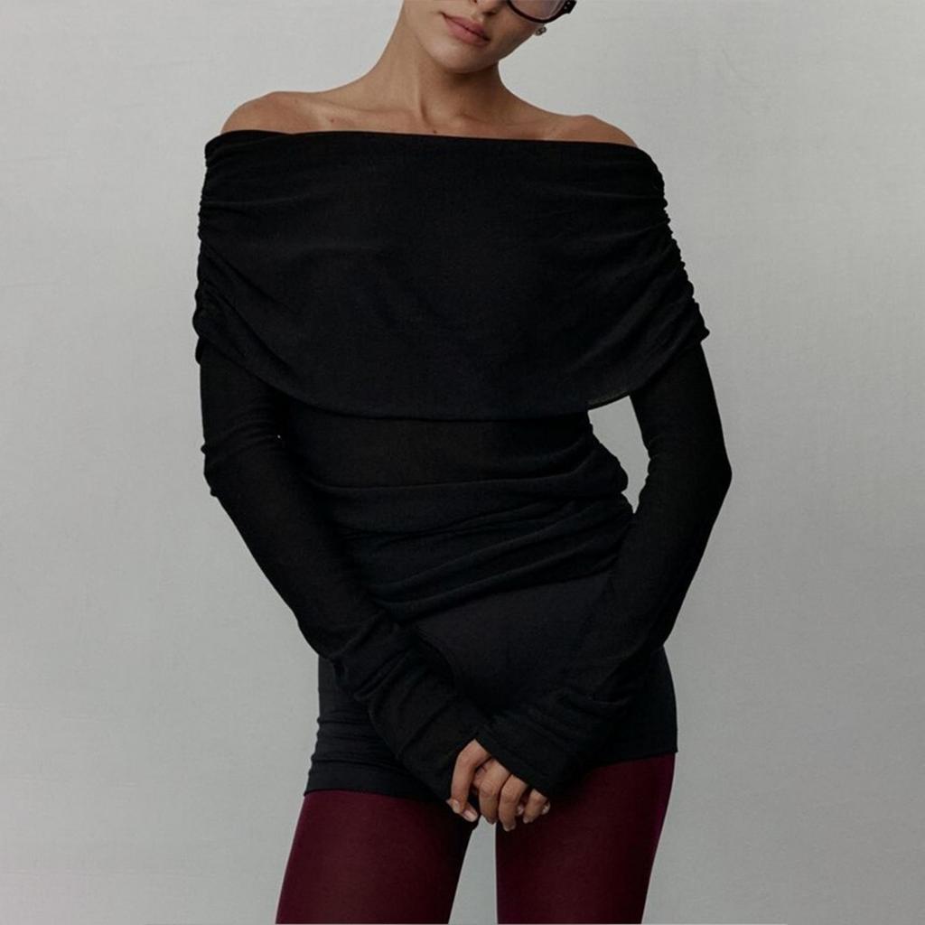 2025 Autumn Winter Women's Sweater Long Sleeve Knitted Crop Top Off Shoulder Sexy Slim Fit Basic Pullover