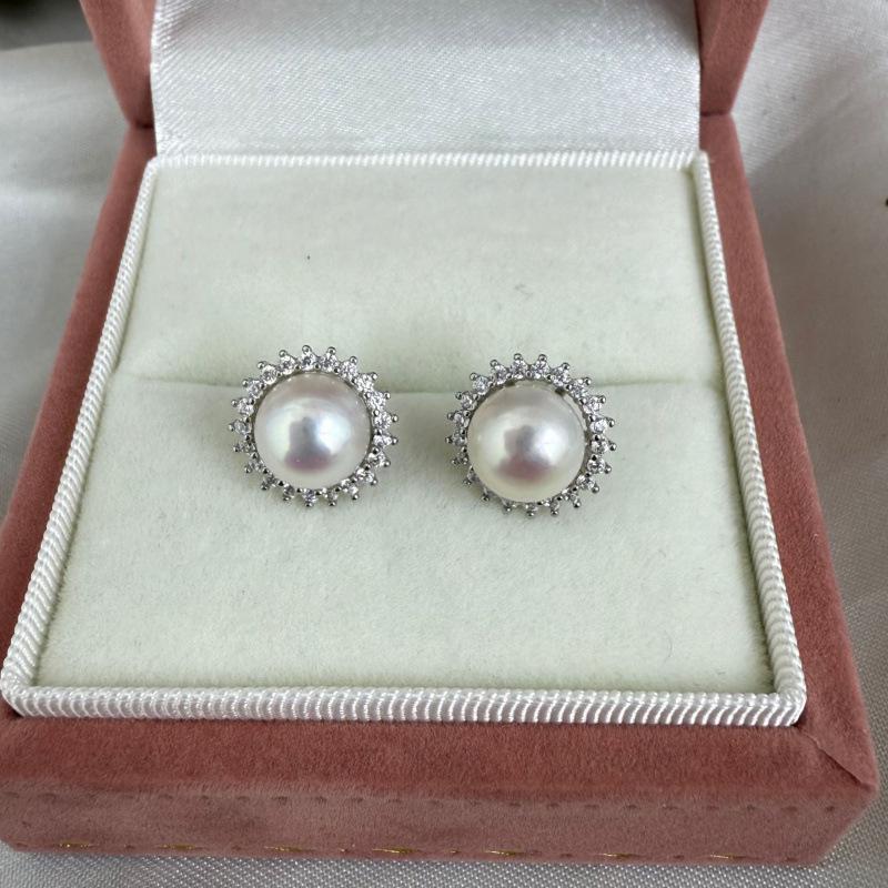 

6-7mm Freshwater Pearl Sunflower Earrings, S925 Sterling Silver, Genuine High Luster 925 Silver