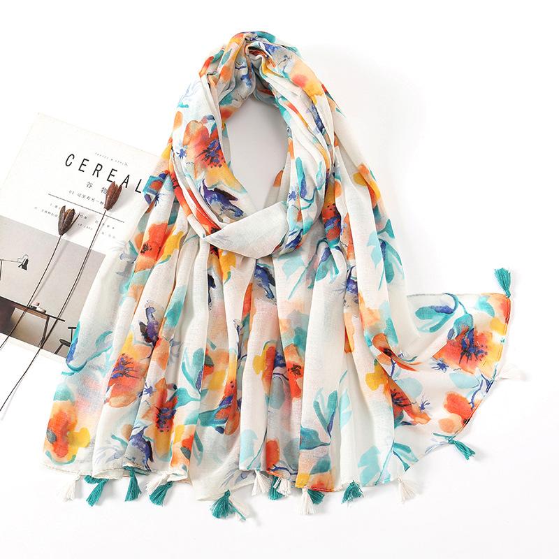 Fashion Luxury Petal Floral Tassel Viscose Shawl Scarf Lady High Quality Wrap Pashmina Stole Bufandas Muslim Hijab 180*90Cm