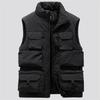 Fashion Men Cargo Vest Winter Thick Fleece Warm Sleeveless Sport Jacket Solid Color Coat Men Pockets Work Waistcoat