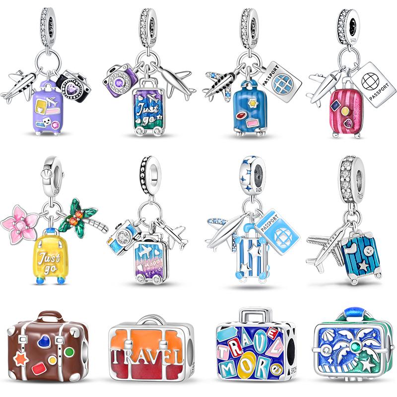 Copper Fashion Colorful Travel Luggage Charms Beads Fit Qikaola Original Bracelets Diy Anniversary Jewelry For Wome
