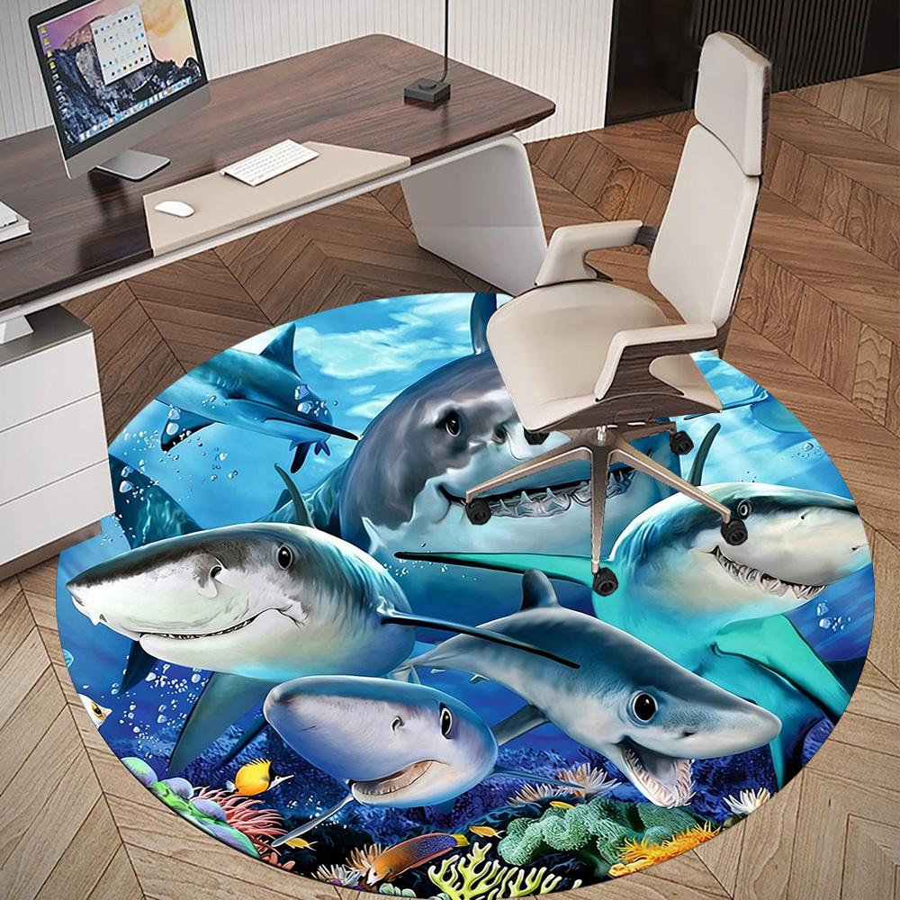 1pc Sharks Coral Round Chair mat office Area Rug - Non-Slip, Floor Mat for Office, Bedroom, and Indoor Decor p127257