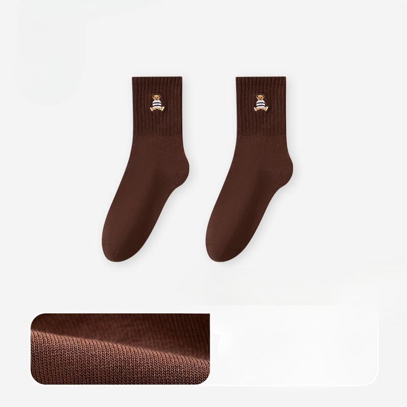 Damen Herbst Baumwolle Cartoon Stickerei Niedlicher Bär Deodorant Antibakteriell Mittelhohe Socken Socken