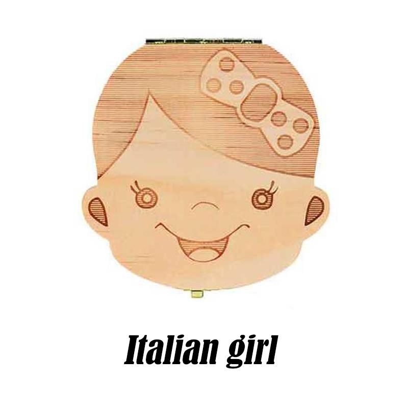 10 Sprachen: Englisch, Niederländisch, Spanisch, Portugal, Französisch, Russland. Baby-Zahnbox aus Holz, Organizer, Milchzähne, Aufbewahrung, Zähne sammeln, Nabelschnur, Gifs speichern