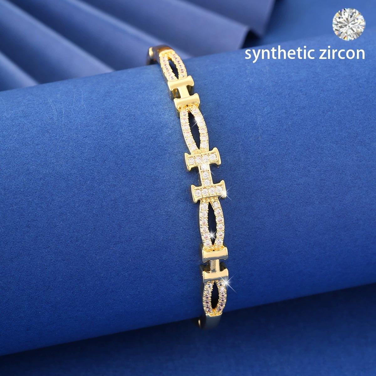 European And American Full Diamond Letter H Hollow Bracelet High Sense Irregular Design Fashion