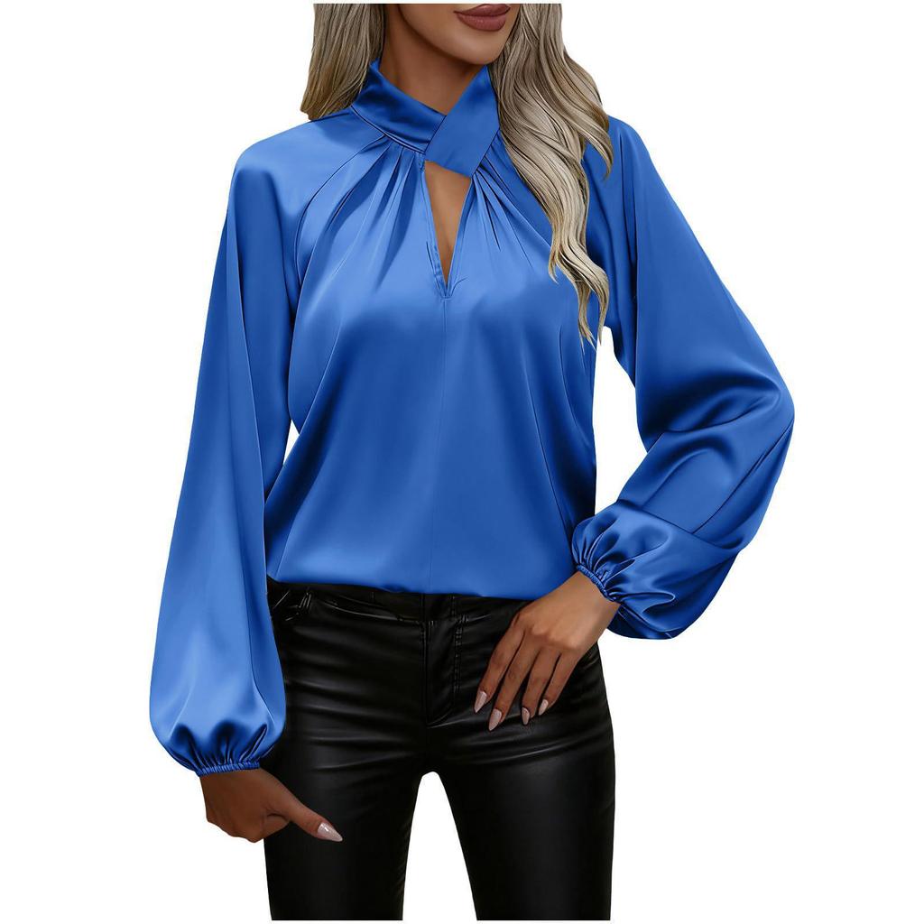 2025 New Satin Silk V-neck Long Sleeve Women's Loose Top