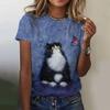 Summer Women Fashion T-shirt Funny Cartoon Cat Pattern O-Neck Tops Tees Female Short Sleeve Clothing Ladies Daily Casual Outfit