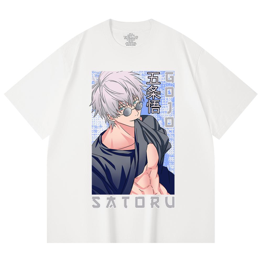 230 Gsm 100% Cotton Jujutsu Kaisen V23 Gojo Print Unisex Heavy Cotton T Shirt