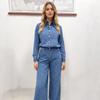 Ensemble en jean à manches longues pour femmes européennes et américaines: Pantalon décontracté large et ample et chemise en jean
