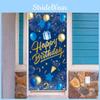 Gold Blue Navy Happy Birthday Door Banner Cover For Festival Photography Backg