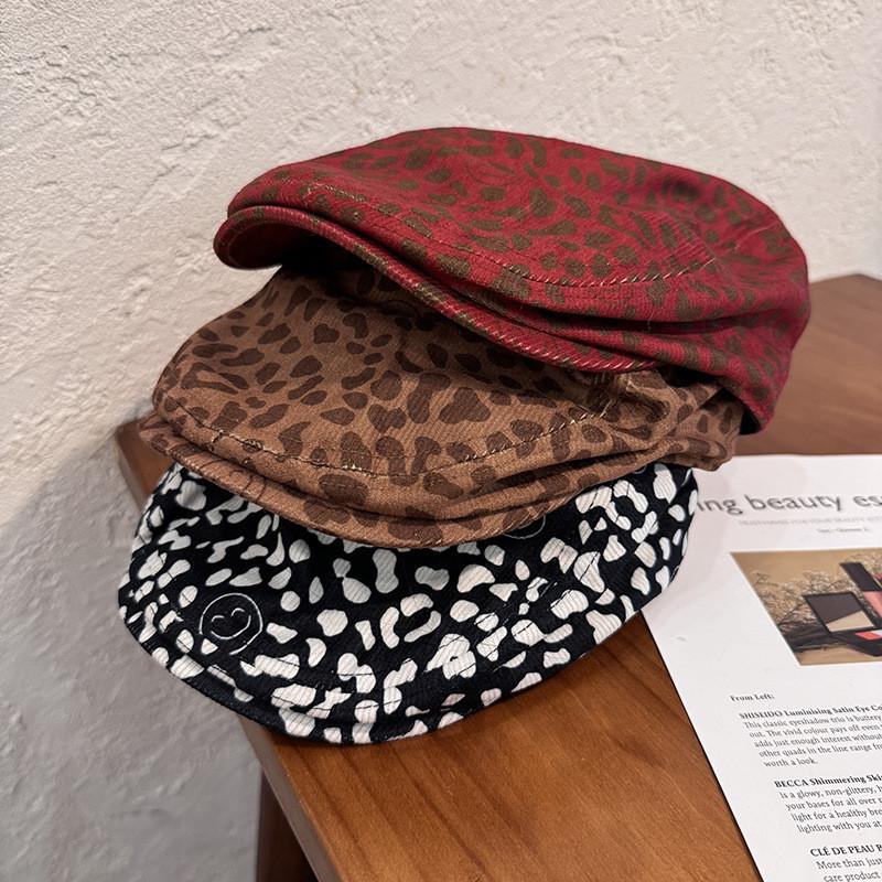 Fashion Leopard Print Smiling Face Pattern Women Casual Beret Autumn For