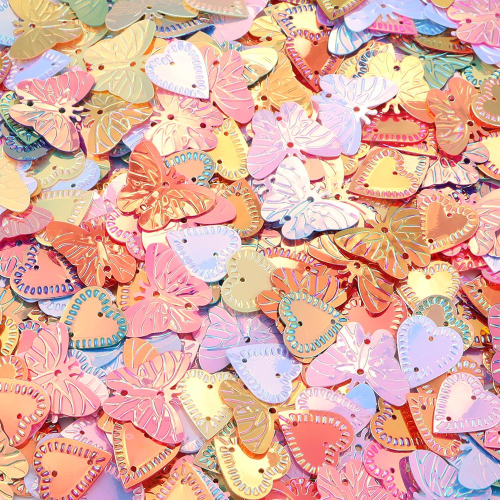 40g Mix Color Sequin Spacer Beads Glitter Heart/Butterfly Shape Paillettes For DIY Craft Nial Headwear Bracelet Jewelry Findings