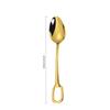 Cutlery 304 Stainless Steel Spoon Circular Ring Hotel Steak Knife Fork Spoon Titanium Plated European Style Hanging Hole Fork Tea Spoon