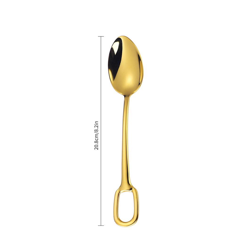 Cutlery 304 Stainless Steel Spoon Circular Ring Hotel Steak Knife Fork Spoon Titanium Plated European Style Hanging Hole Fork Tea Spoon
